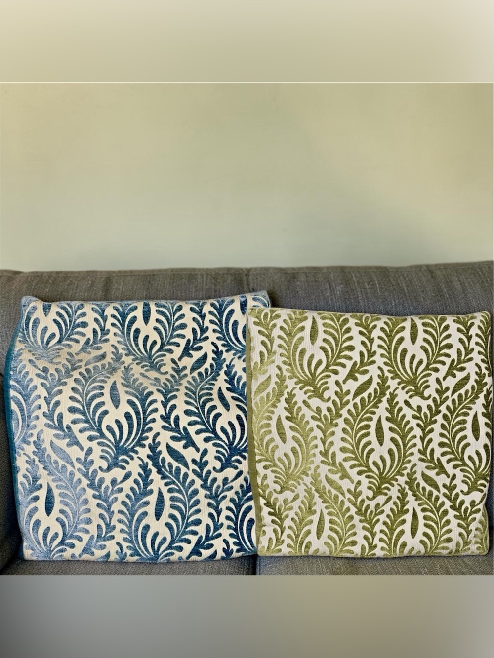 Set Of 2 Pier 1 Imports Blue & Green Textured Velvety Throw Pillow Covers 16"